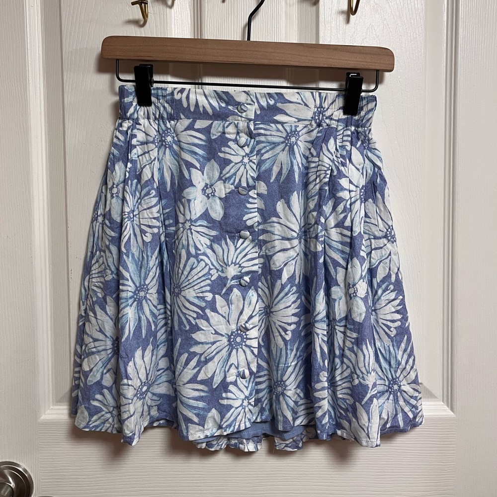 Urban Outfitters Blue and White Floral Skater Skirt
